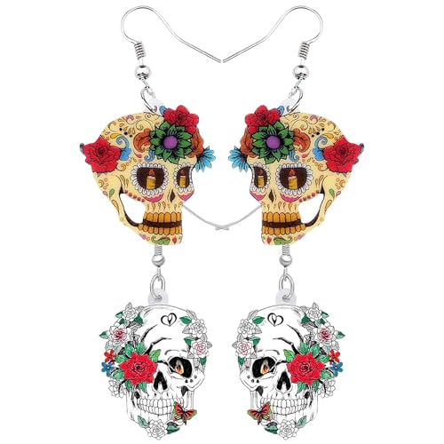 THXFUNAREA 2 pares brincos caveiras mulher bonito Halloween açúcar caveira brincos acrílico caveira mexicanos decoração presentes para mulheres meninas festival Charms