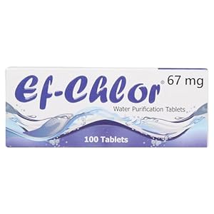 Ef-Chlor Water Purification Tablets (67 mg – 100 Tablets) Purifies (3.28-5.28) Gallons Water in 1 Tablet Potable Water Treatment for Emergencies, Survival, Travel, and Camping