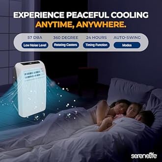 SereneLife Small Air Conditioner Portable 10,000 BTU with Built-in Dehumidifier - Portable AC unit for rooms up to 450 sq ft - Remote Control, Window Mount Exhaust Kit