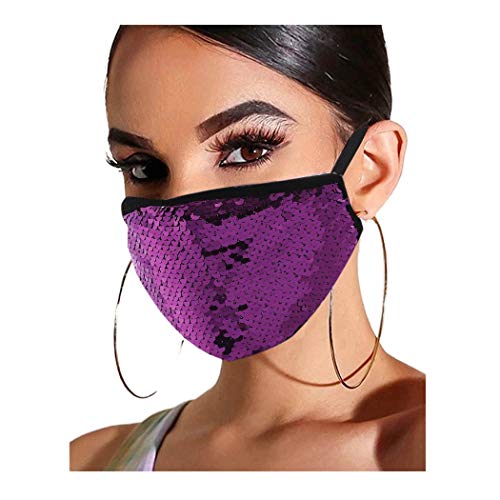 Yokawe Sparkly Sequin Mask Gold Dust Windproof Face Mask Masquerade Mardi Gras Party Nightclub Halloween Masks Jewelry for Women and Girls (Purple)