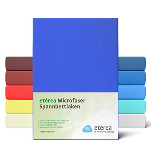 etérea Microfaser Kinder Spannbettlaken 60x120-70x140 cm - Oekotex Made in Green - 100% Interlock Jersey Spannbetttuch - Öko-Tex Glattes & Feines Bettlaken BIS 12 cm Steghöhe - Blau Cover