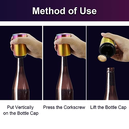 HXMJIED Magnetic Push-Down Bottle Opener - Stainless Steel Opener for Crown Cap Bottles - Image 3