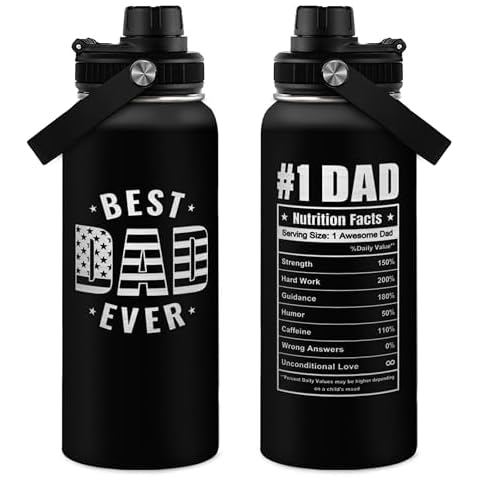 SANDJEST Best Dad Ever Water Bottle 32oz - Dad Bottle Stainless Steel Insulated Sports Bottles with Lid, Gifts for Father from Daughter Son, Dad Gifts for Birthday Christmas Fathers Day Cover