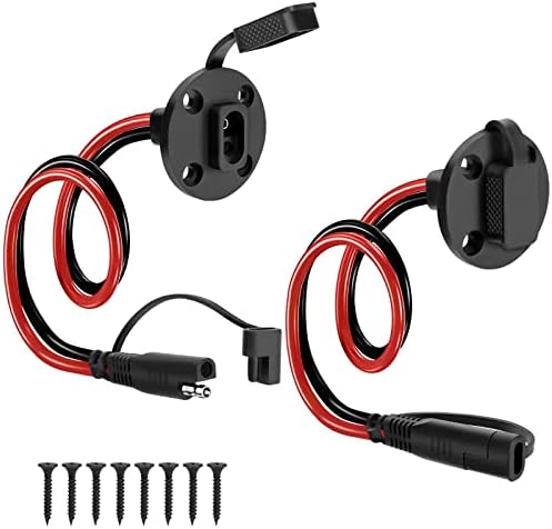 2Pcs SAE Connector Power Socket Sidewall Port, 1FT 12AWG Waterproof AE Quick Connect Solar Panel Flush Mount SAE Plug Adapter Cable, SAE Extension Cord for Solar Panel Generator Battery Charger
