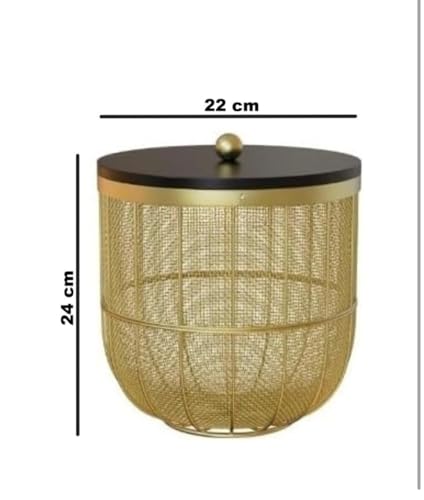 Image of Modern Metal Fruit Basket /Bowl with Lid - Perfect for Fruits, Vegetables, and Home Decor, Durable Design, 22x24cm (Silver (PACK OF 1)) (Gold, large)