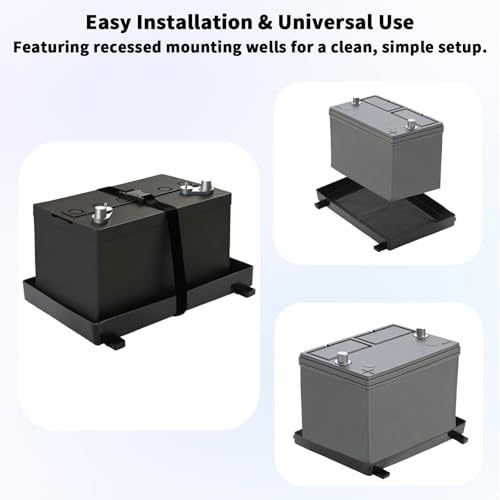 Image of Group 27 Battery Tray with Strap Heavy Duty Marine Battery Holder for Boat, RV, Automotive & More - Secure, Non-Slip Battery Box for Series 27 Batteries