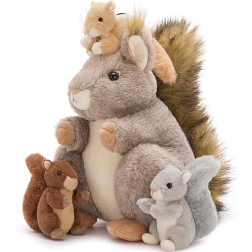 MorisMos Ecureuil Peluche Géante XXL 40 cm avec Bébés dans Le Ventre, Réaliste Écureuils en Peluche Grande Douce Mignon, Idée Cadeau Noel pour Enfant Filles...