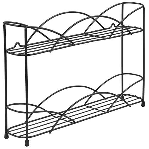 Spectrum Spice Rack Organizer for Countertop, 2 Tier (Black) - Sturdy Steel Pantry Storage Kitchen Organizer with Optional Wall Mount - Freestanding Kitchen Rack for Easy Storage & Organization