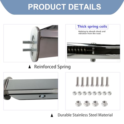 Image of 2 Pack Stainless Steel Heavy Duty Straight Spring Loaded Mud Flap Hanger Bracket Mudflap Holder Set for Semi Trucks 1-1 /8 inch Bolt Spacing 29.5 inch Length with Reflective Tapes