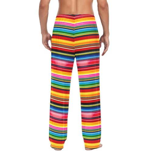 Men's Colorful Mexico Stripe Pajama Pants with Pockets - Straight Fit Cotton Sleep Bottoms for Lounge & Nightwear3