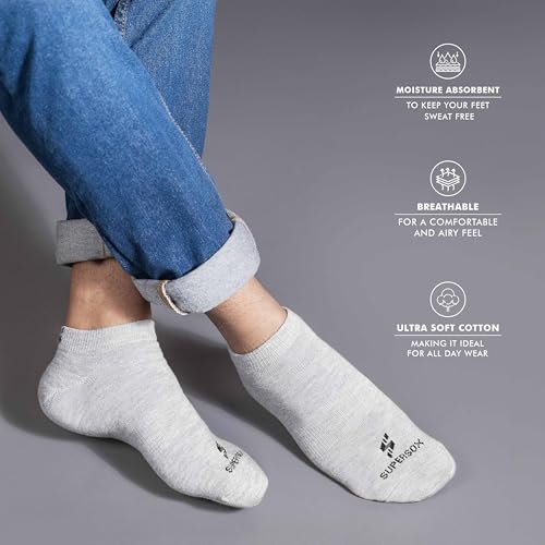 Image of Supersox Ankle Length Casual Socks for Man | Durable & Breathable Combed Cotton | Anti-Odour & Moisture Absorbent | Extra Durable Welt | Ideal For Summer | Multi Colour