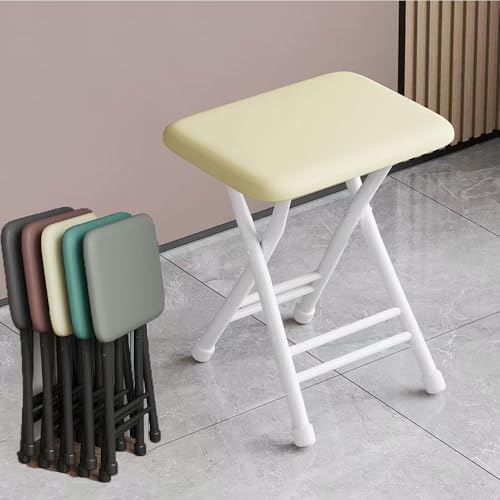Taburete plegable acolchado, asiento portátil sin respaldo para cocina, bar, dormitorio y patio, taburete plegable compacto con asiento acolchado (interior/exterior)