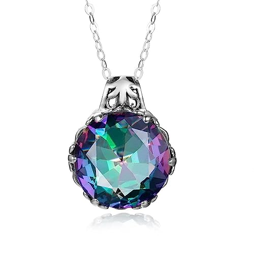 Pendentif en Pierre de Cristal Topaze Mystique Arc-en-Ciel, Collier en Argent Sterling 925 Pur pour Femmes, sans chaîne