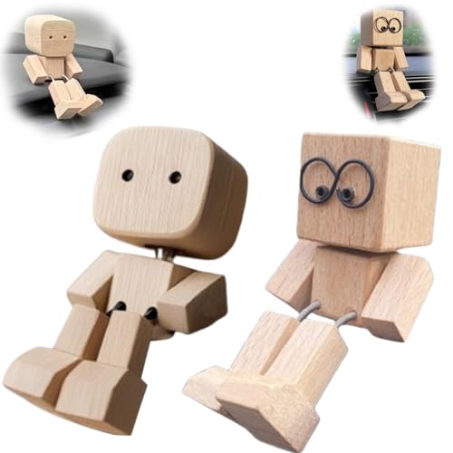 Shaking Wooden Man Doll, Wooden Figure That Sways, Shake Your Feet Happily Wood Toy, Little Handmade Wood Car Desktop Decoration, Gifts for Wife