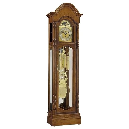 Howard Miller Ridgeway Freedman Floor Clock II, 91.25 Inches Analog Display Treasure Oak Finish, Lyre Pendulum Cable-Driven Triple-Chime Movement, Modern Grandfather Clock for Bedroom & Living Room