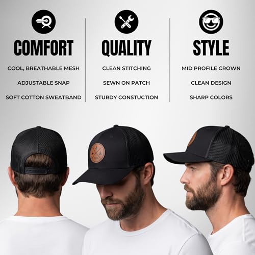 Image of LINDO Trucker Hat [ GO Outdoors Design ] for Men and Women: Mid Profile Cap with Breathable Mesh Back and Adjustable Snap