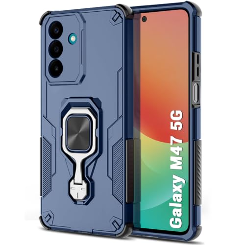 Image of TheGiftKart Tough Armor Bumper Back Case Cover for Samsung Galaxy M47 5G | Ring Holder & Kickstand in-Built | 360 Degree Protection Back Case Cover for Samsung Galaxy M47 5G (PC & TPU, Blue)