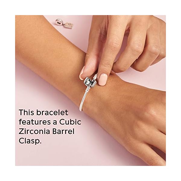 Pandora Jewelry Moments Sparkling Pave Clasp Snake Chain Cubic Zirconia Bracelet in Sterling Silver, 8.3"