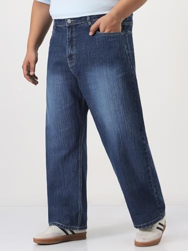 Image of Urbano Plus Men's Loose Baggy Fit Washed Denim Jeans Non-Stretchable
