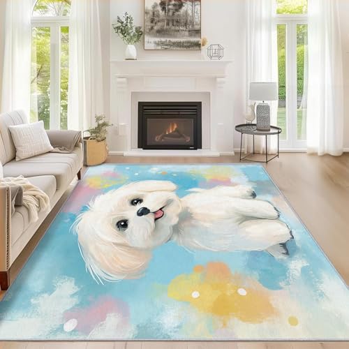 3x4 Maltese Puppy Rug for Bedroom & Living Room, Non-Slip