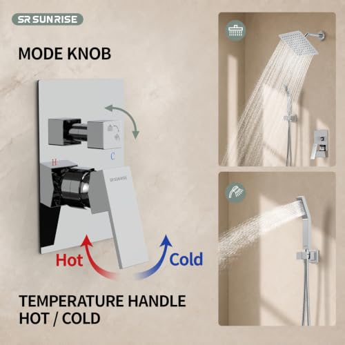 Image of SR SUN RISE Shower Faucet Set 8-Inch Rainfall Shower Head Polished Chrome