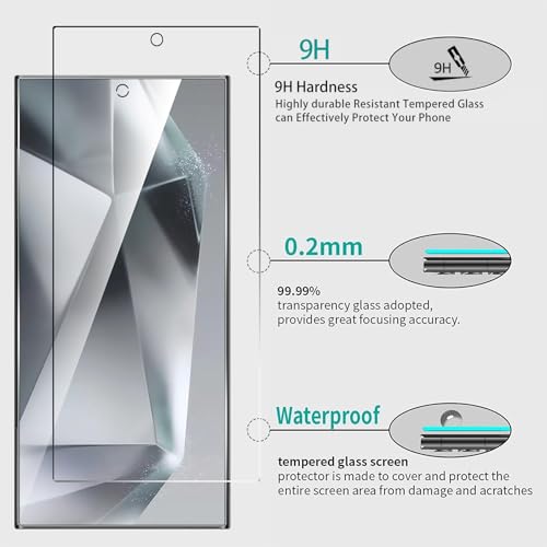 T Tersely [3+3 Pack 9H Tempered Glass Screen Protector for Samsung Galaxy S24 Ultra 5G, with Installation Alignment Frame Support Fingerprint Unlock Anti-Scratch Film Screen Protector