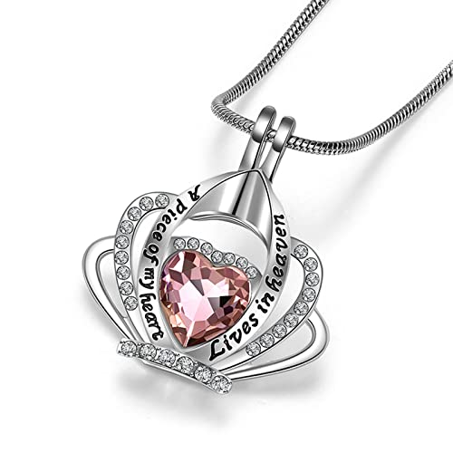 MeiceM Crystals Cremation Jewelry for Ashes A piece of my heart Live in heaven Crown Heart Memorial Urn Necklace Keepsake Pendant for Women Girl