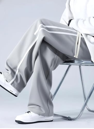 Image of Men's Relaxed Fit Solid Striped Pattern Lycra Blend Straight Trouser Pant with Standard Length and Elastic Band Closure Type | Trouser for Men Regular Fit | Loose Pant for Man