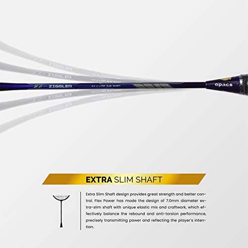 Image of Apacs Z-Ziggler (Unstrung, 38 LBS Max Tension) 6.4mm Slim Shaft | Made in Vietnam | 100% Japanese Graphite Badminton Racket with Free Full Cover | G2-4 1 /8 inches (Blue)
