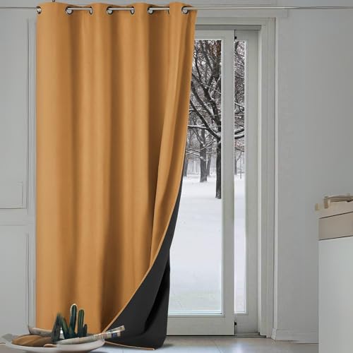 Rideau thermique aspect velours ocre 140x260 isolant phonique - 2