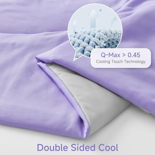Image of HOMFINE Cooling Comforter for Hot Sleepers - Both Sides Q-Max>0.45 Arc-Chill Cooling Fiber for All-Season, Breathable Soft Keep Cool Summer Blanket for Bed Couch Sofa, Purple, Twin