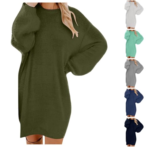 Generisch Strickkleider Damen, Pulloverkleid Damen Oversize Strickkleid Winterkleid Langarm Winter Strickkleider Herbstkleid Knielang Einfarbig...