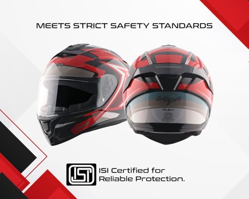 Image of Vega VF 10 Turbo Flex Full Face Riding Helmet with Shock-Absorbing Liner, Lightweight Shell, Aerodynamic Design, Ventilated Interior, Comfortable Fit, and Modern Black Red Styling Black Red M