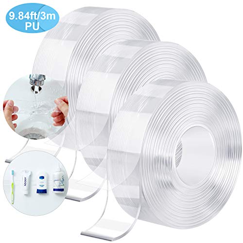 Preisvergleich Produktbild 3 Rollen Gel Klebeband Transparentes Multifunktions Klebeband Abnehmbares Doppelseitiges Klebeband Spurloses Waschbares Gel Klebeband für Haus, Wand, Raum (3 M / 9,84 ft)