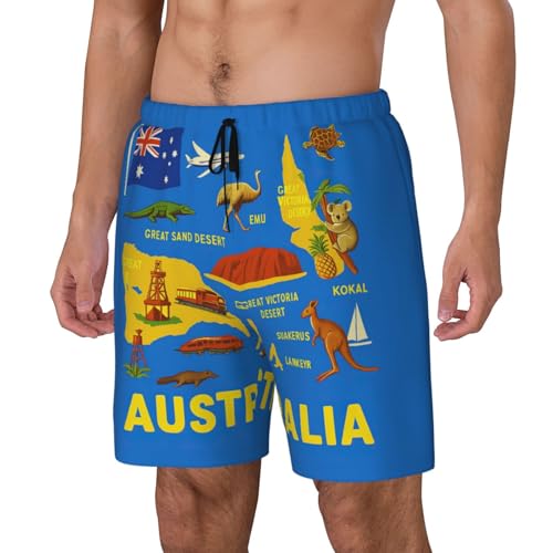 Australia Map Icons Print Men Stylish Functionality Swim Trunks Breathable Beach Shorts Surfing Gym Fishing2
