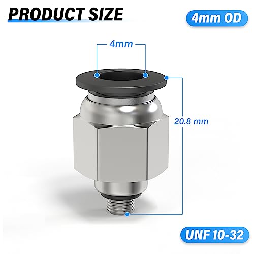 Image of TAILONZ 4MM Tube OD x 10-32 UNF Male Straight Push to Connect Fitting 2pcs