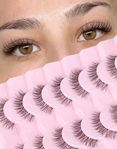 Short Lashes Wispy  Eyelashes Doll Eyelashes Natural Look Fluffy Fake Lashes 13MM Clear Band  Lashes Eye Strip Lashes Pack 7 Pairs