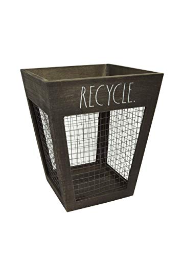 Rae Dunn Mini Waste Basket - Metal and Wood Trash Bin with Decorative Print for Home, Office, Bathroom - Stylish Design for Any Interior Decor