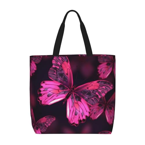 Canvas Tote Bag for Women Shoulder Tote Purse Reusable Grocery Bag Pink Butterfly Aesthetic Shopping Bags