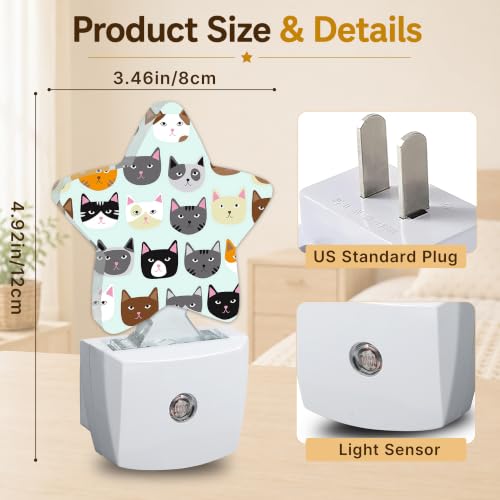 Image of Cats Star Night Light Plug in, Soft Glow Night Light for Kids Bedroom Nursery, Gentle Warm Light for Sleep, Compact Lamp for Hallway Bathroom