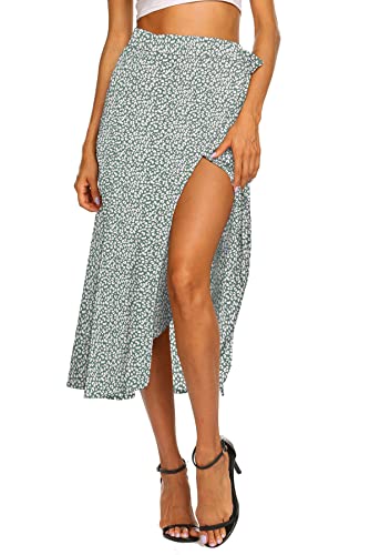 Spring Skirts for Women 2022 Midi High Waist Chiffon Wrap Flowy Bohemian Skirt (M, T-Ligth Green)