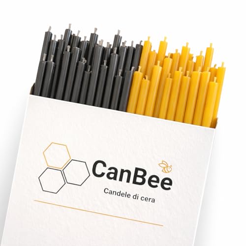 50 Velas Finas Negras y Amarillas de Cera de Abeja Natural – 16 cm x Ø 5 mm – Combustión 40 Min Sin Humo – Para Meditación, Concentración y Prácticas Simbólicas – CanBee