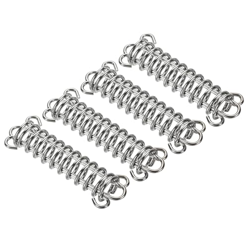 M METERXITY 4 Pack Tent Spring Buckle - Windproof Stainless Steel Rope Tensioner Awning Spring Hook, Apply to Camping Hiking (Silver Tone)