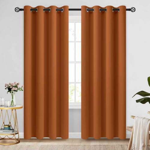 Image of COSVIYA Grommet Room Darkening Brunt Orange Curtains 84 inch for Bedroom | Light Blocking Insulated Thermal Curtains for Living Room, Blackout Thick Polyester Window Drapes,52x84 inches, 2 Panels