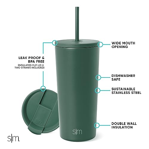 Image of Simple Modern Classic Tumbler with Straw Lid | Insulated Iced Coffee Cup Reusable Stainless Steel Water Bottle Travel Mug | Gifts for Women Men Her Him | 20oz | Forest