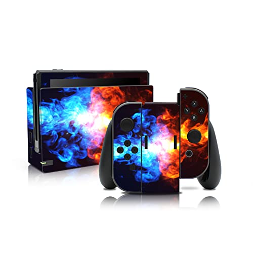 Lot de films de protection autocollant pour console de jeux Joy-Con et station de charge - Protection supérieure contre les rayures - Ajustement parfait - RX021 (n° 16, feu 2)