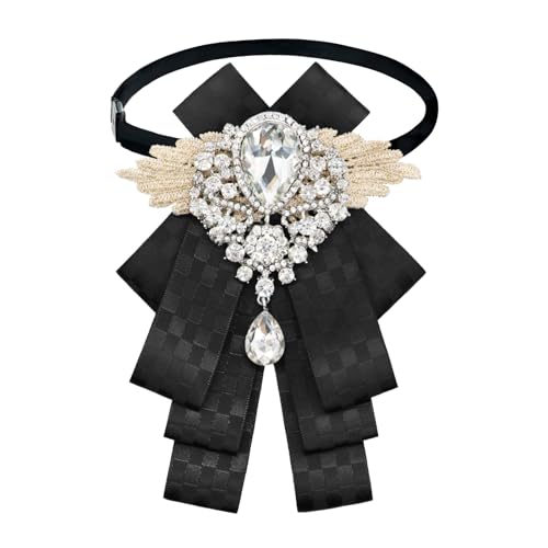 Image of Luckyvestir Womens Mens Bow Tie Ribbon Black Rhinestone Bow Ties Men Large Crystal Bowknot Bowtie for Wedding Party Banquet
