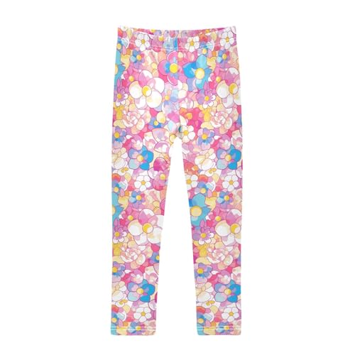 KLL Glass Flowers Texture Stained Toddler Baby Girl Cotton Leggings Stretch Full Length Workout Pants Gym