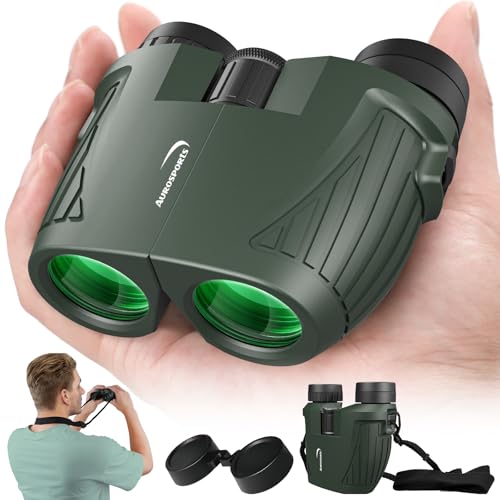 Aurosports 15x25 Compact Binoculars for Adult Kids - High Power Binoculars for Bird Watching - Easy Focus Small Binocular with Low Light Vision for Travel, Camping, Concert, Hiking -Green