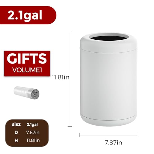 Image of 8L /2.1gal Ceramic White Trash Can,Small Bathroom Trash Can,Open Top Modern Garbage Can for Bedroom,Bathroom,Powder Room,Bedroom,Office (White)